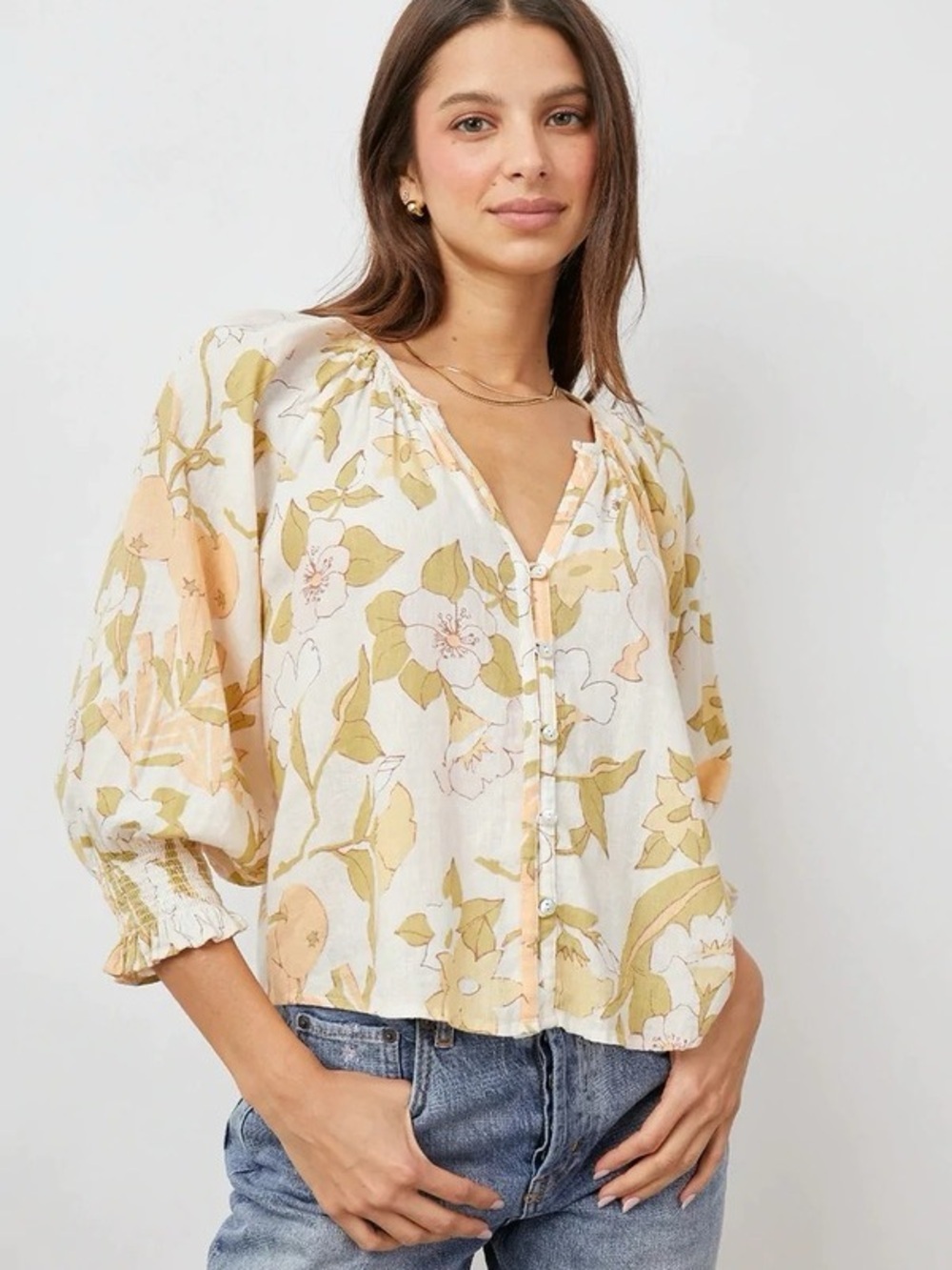 RAILS Women’s Linen Blend Long Sleeve Mariah Blouse - Citrus Floral, Medium